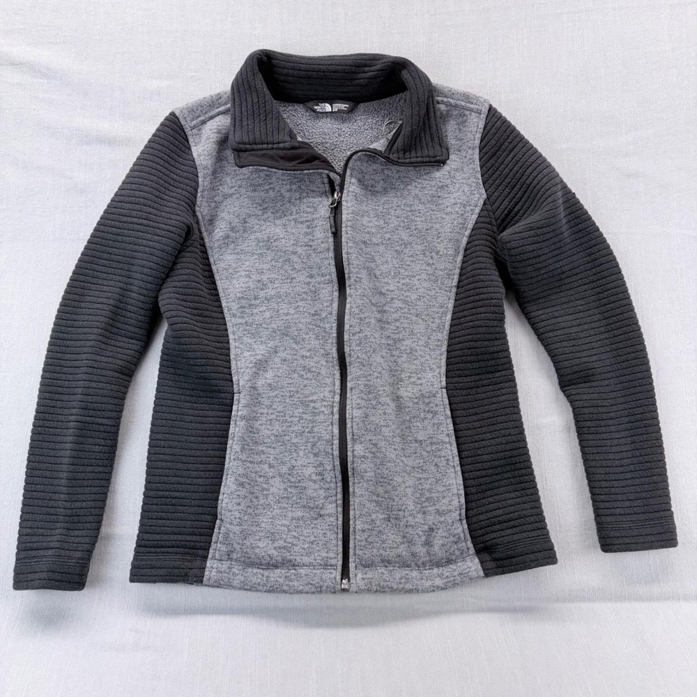 The North Face Fleece Jacket Womens Medium Mixed Media Full Zip Grey Ribbed